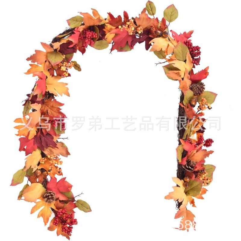 Harvest Wreath With Pumpkins Berries Vine Circle Halloween Thanksgiving Door Decor