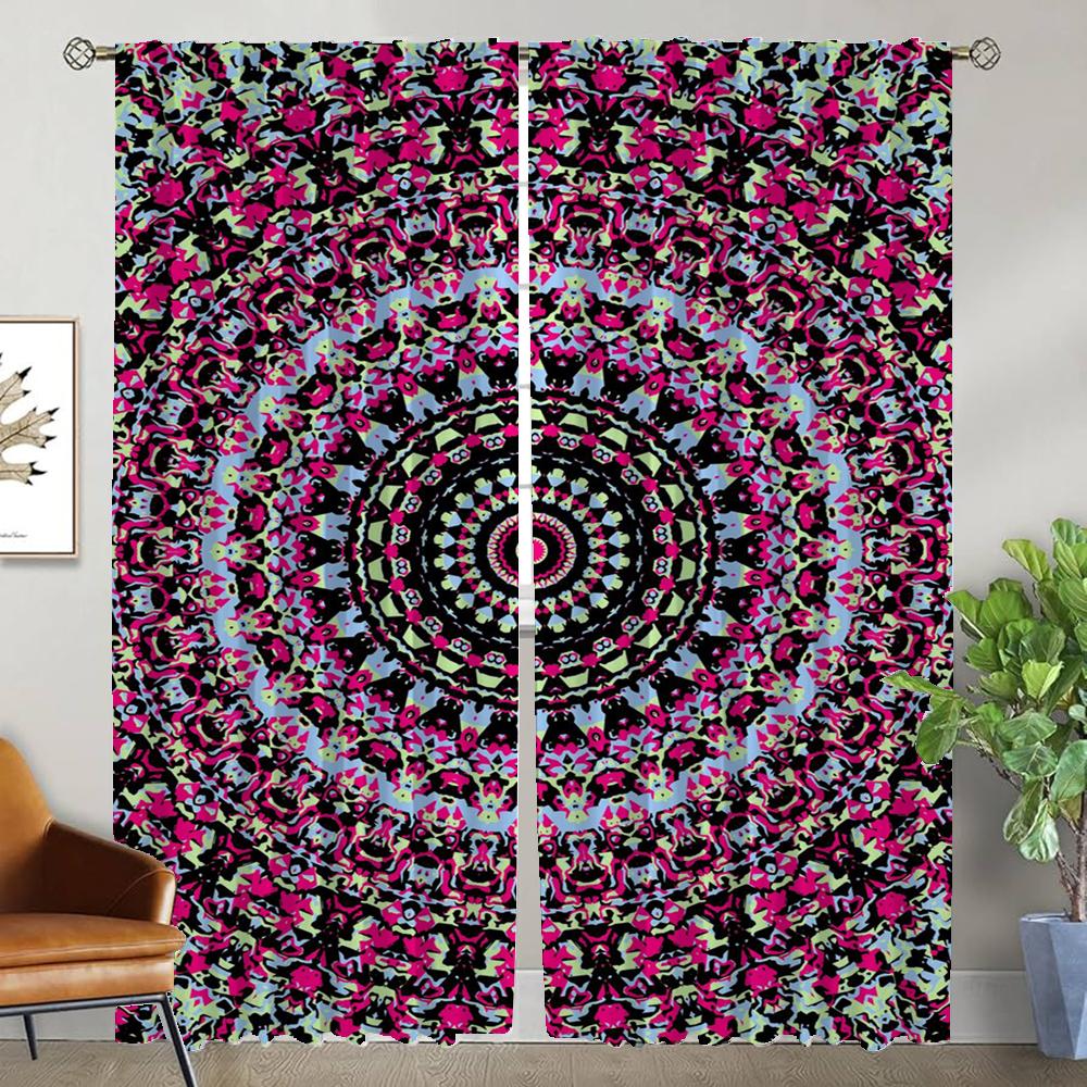 Elegant Room Curtains for Living Room Trippy Vibrant Mandalas Tulle for Bedroom Home Interior Curtains 2 Pieces Window Curtain