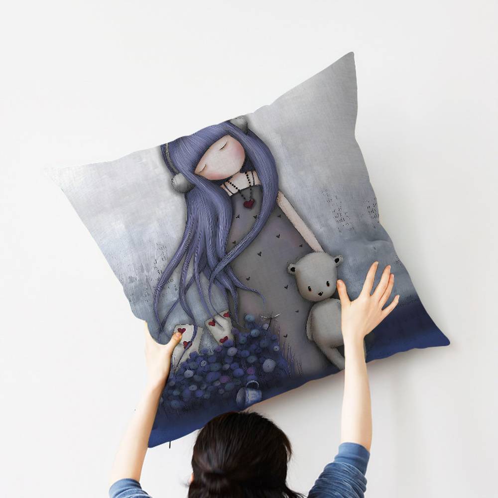 Cute Girls SSantoro Gorjuss Cushion Cover Car Throw Pillow Case For Sofa Car Christmas Gift 40x40cm 45x45cm