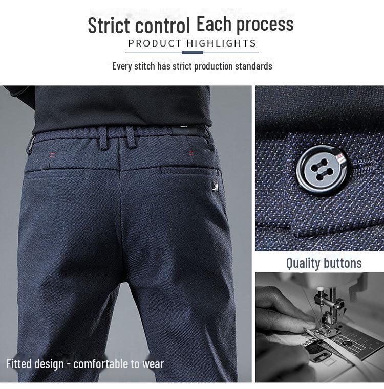 Pánské zimní silné teplé strečové ležérní kalhoty - plyšové, rovné, volného střihu, módní kalhoty