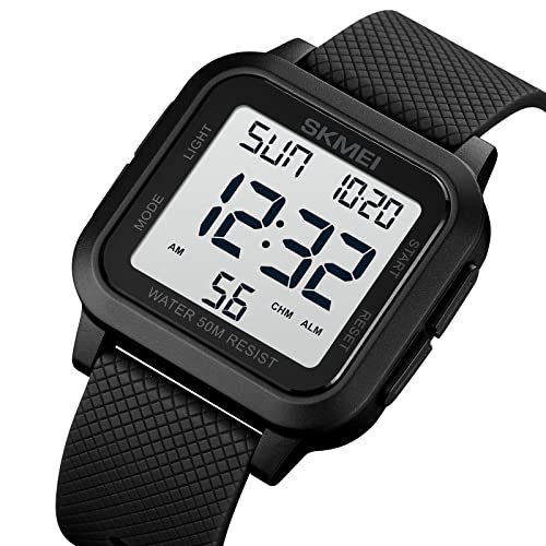 Datirzyx Men's Easy-to-Read Digital Watch with Large Display, Waterproof Sports Watch, Stopwatch, Dual Time, Countdown, Alarm Function, and Japanese I