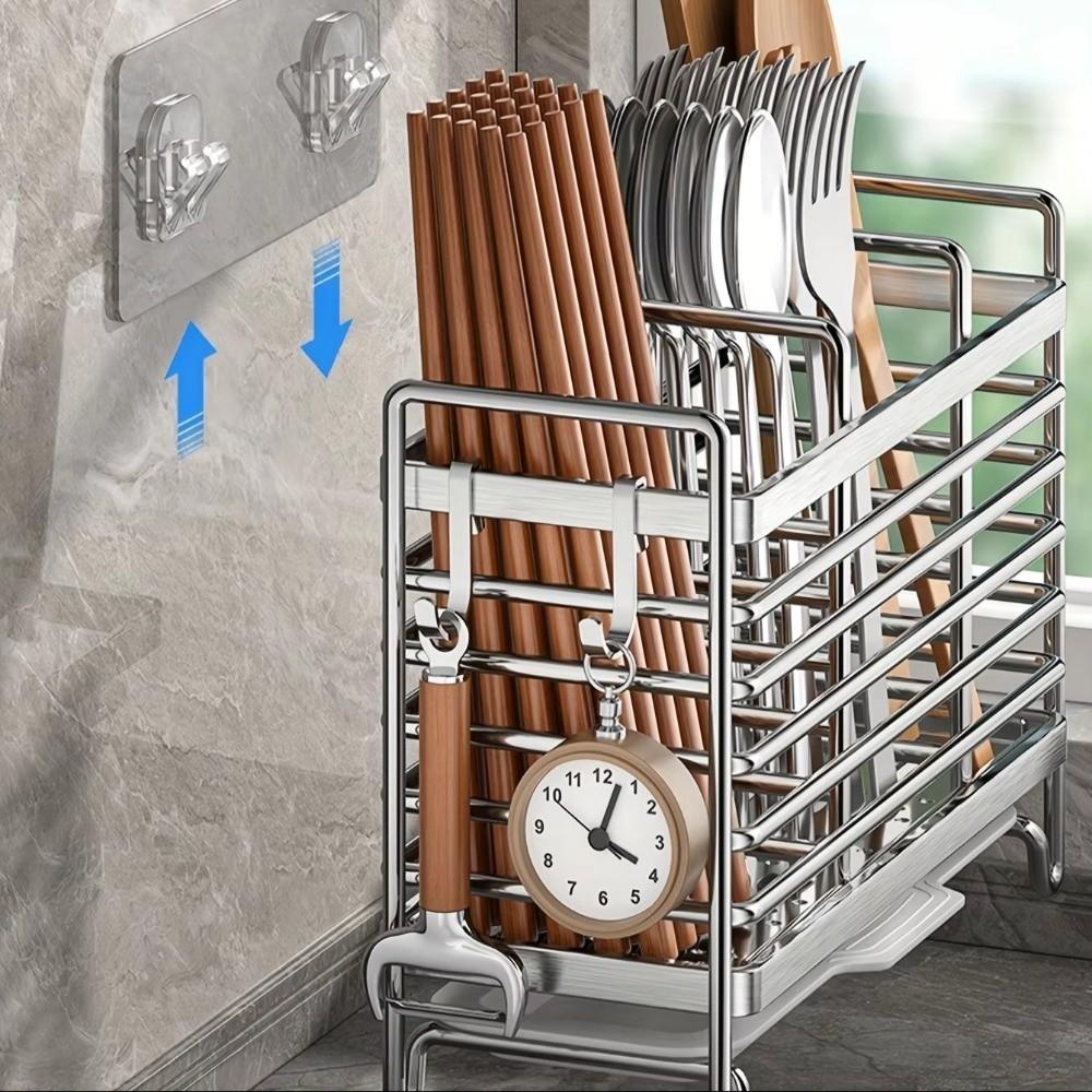 No-Drill Chopstick Holder Rack Stainless Steel Cutlery Rack  Kitchen Cutlery Organizer