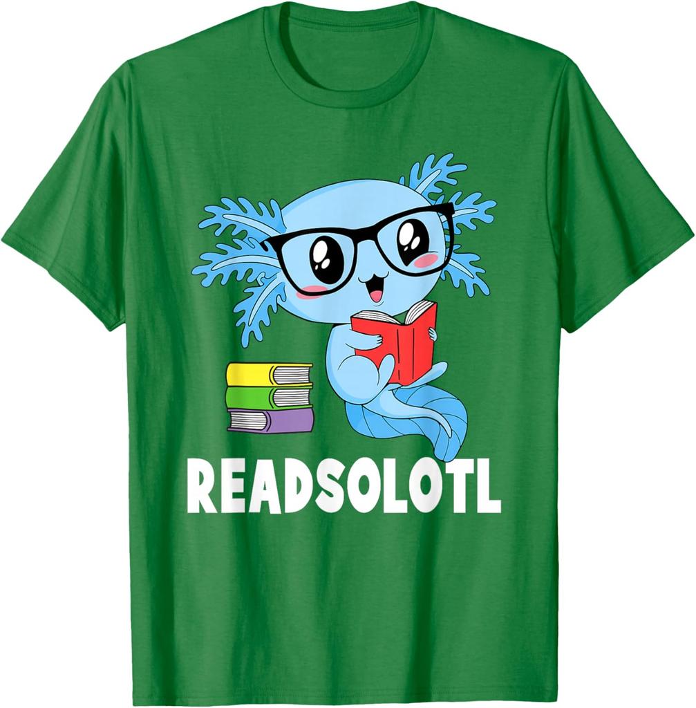 Readsolotl Kawaii Axolotl Reading Glasses Graphic T-Shirt Funny Book Lover Tee Men Women