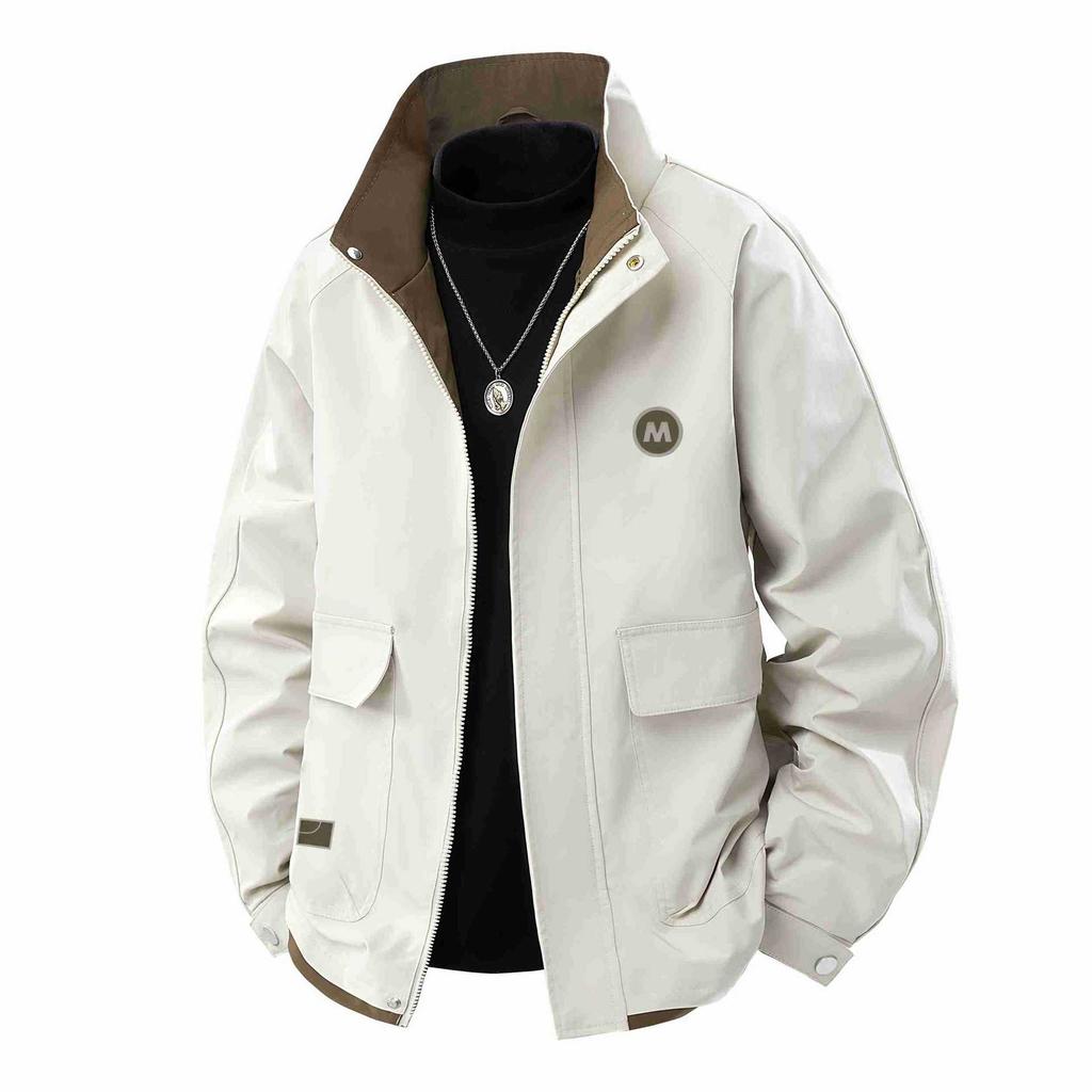 Men's Jacket Stand Collar Loose Workwear Outdoor Windproof Waterproof Large-size Jacket Trendy Handsome