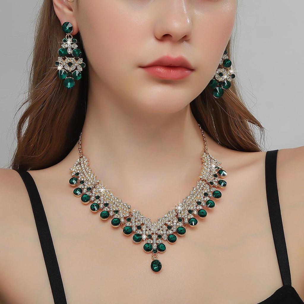 Latest Stylish Design Fancy Wedding Party Crystal Diamonds Necklace Jewellery Set for Women