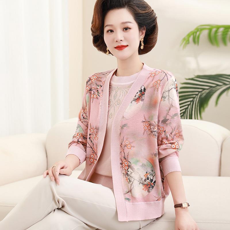 

Spring Knit Two-Piece Cardigan Set for Middle-Aged Women 5XL (150-165 kg) розовый