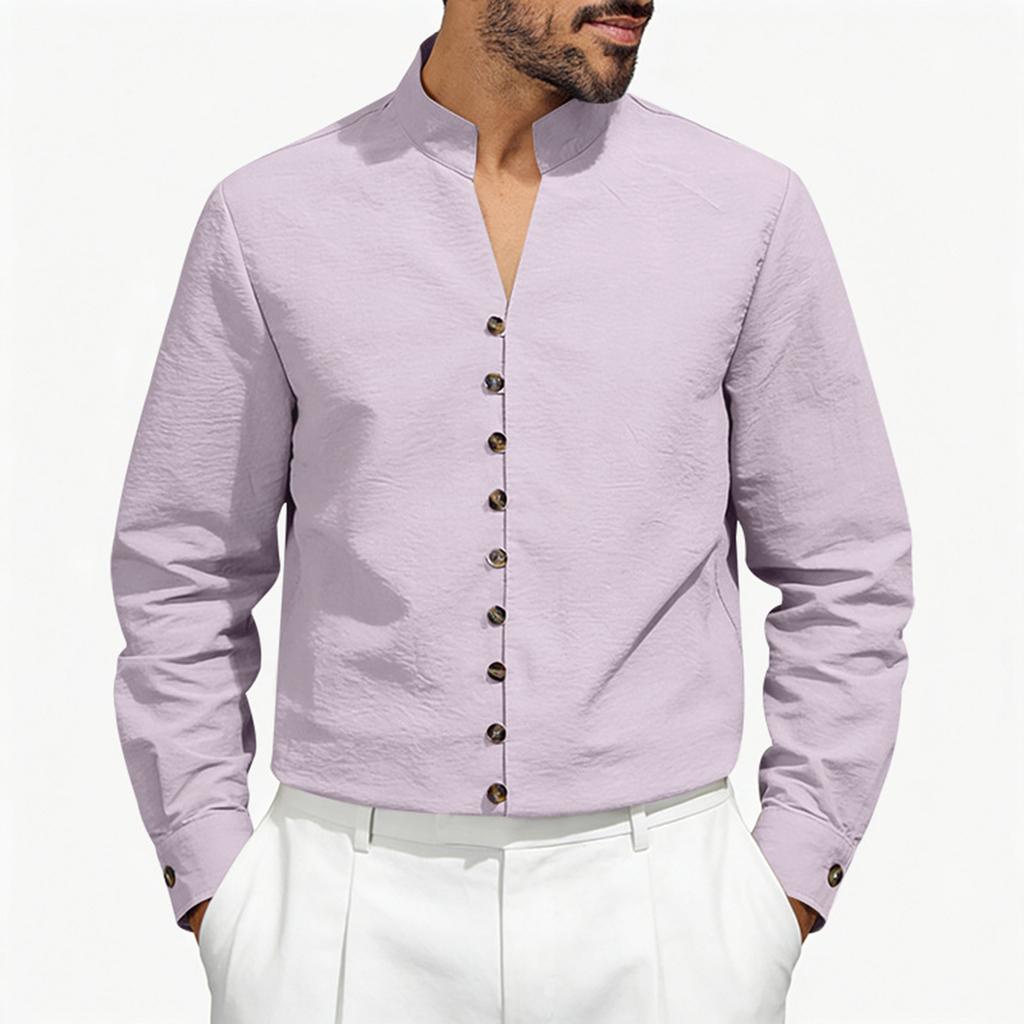 Men's Low Round Neck Tang Button Up Shirt Loose And Casual Jacket
