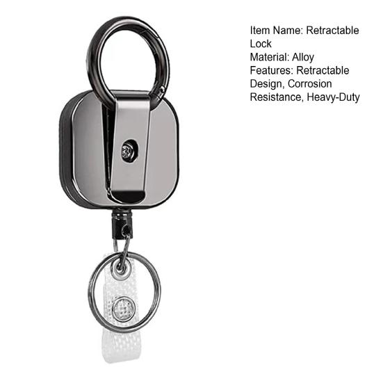 Retractable Lock Heavy-Duty Keychain with Smooth Retractable Reel Mechanism Adjustable Wire Rope Length Belt Clip Badge Holder