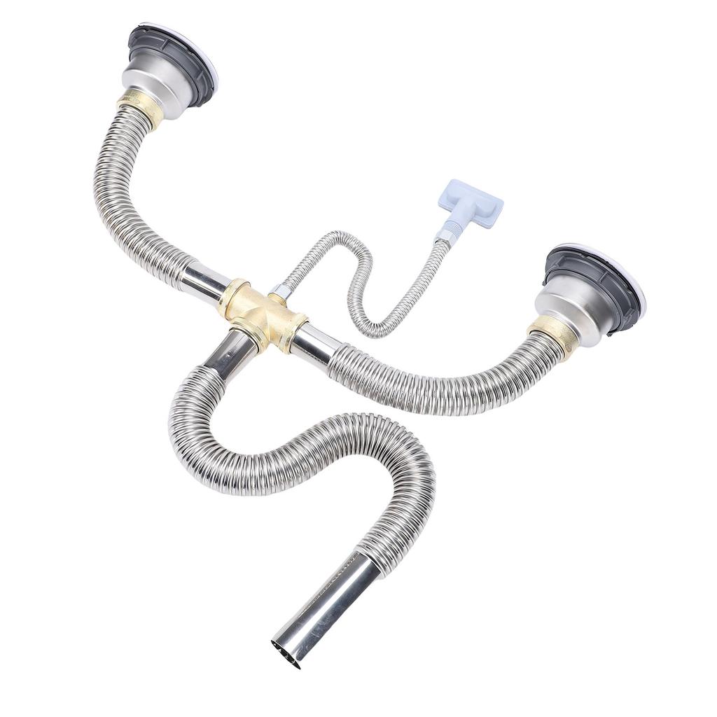 Kitchen Double Sink Downpipe Fittings Stainless Steel Flexible Drain Tubing Pipe Kit for Kitchen Bathroom Washroom