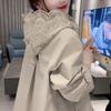 Women's Spring/Fall Elegant Lace Hooded Patchwork Trench Coat—Loose-Fitting, Flattering Outerwear for Women