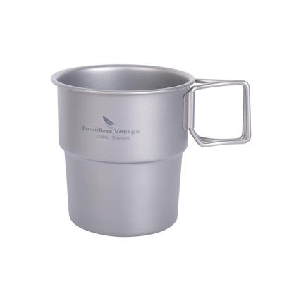 Boundless Voyage 250ml Titanium Cup with Folding Direct Storage Bag Included Handle, Ultralight, Lid, Single-Wall Construction, Stackable, Heating,