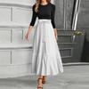 Women's Fashion Casual Belt Round Neck Solid Color Splicing Elegant Temperament Three-quarter Sleeve Dress