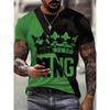 Spring and Autumn Round Neck 3D King Pattern Color Block Printed Top Fashionable Casual Long Sleeved Men's T-shirts