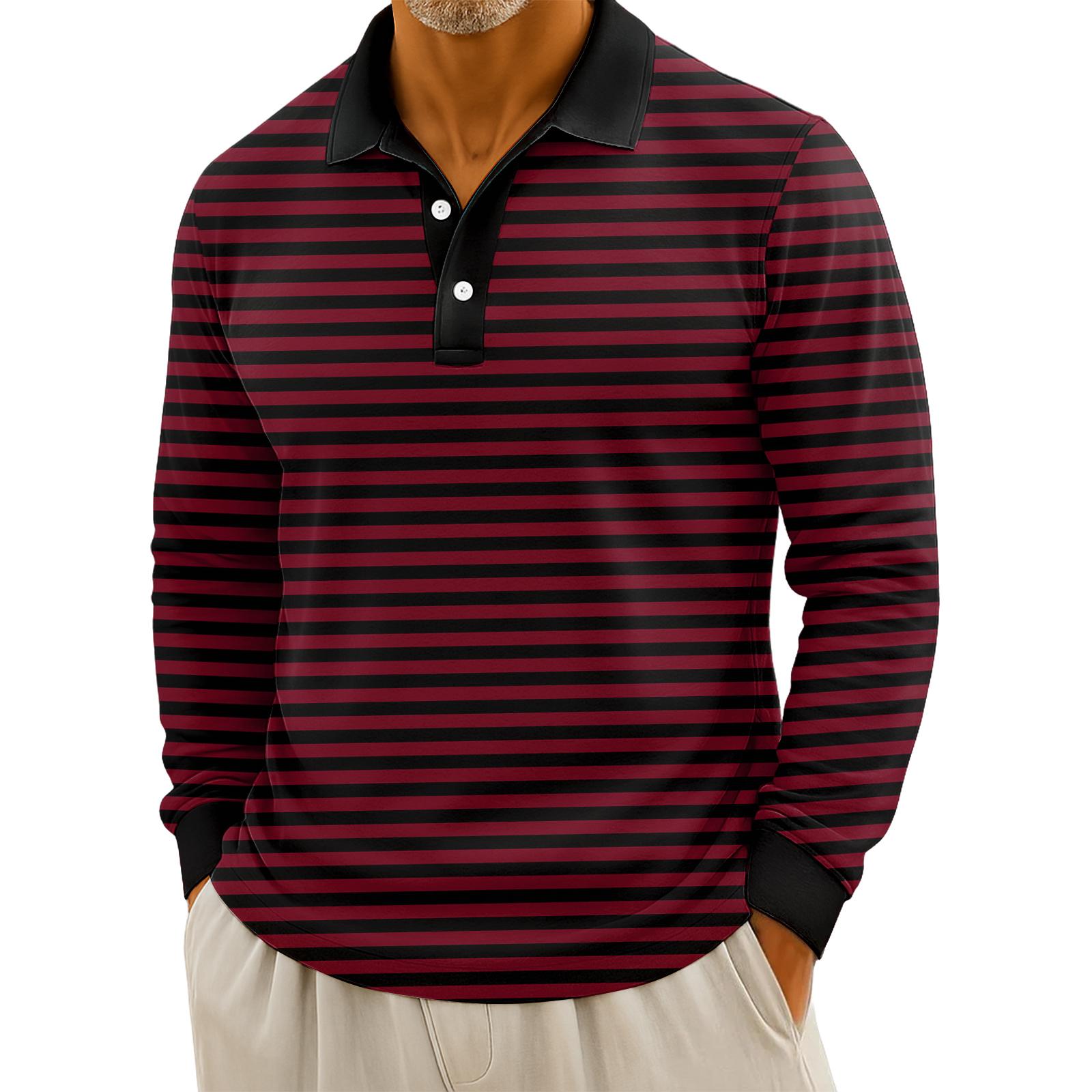 

Мужские повседневные топы с длинными рукавами на пуговицах с полосатым принтом XXXXL красный