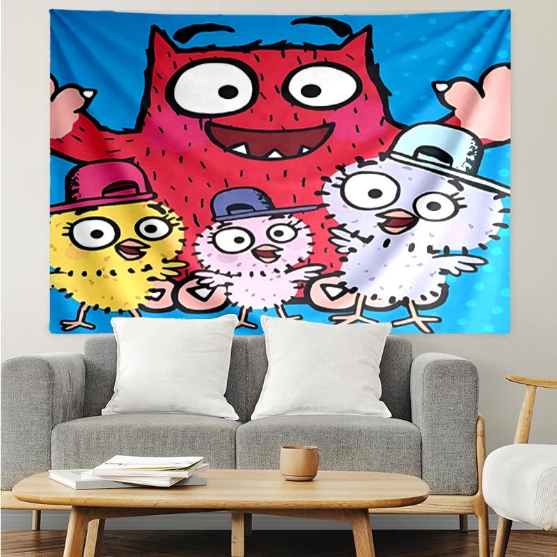 Love Monster Print Tapestry, Backdrop, Easy Setup, Ideal for Bedroom, Office & Living Room, with Aesthetic Wall Hanging Decor.