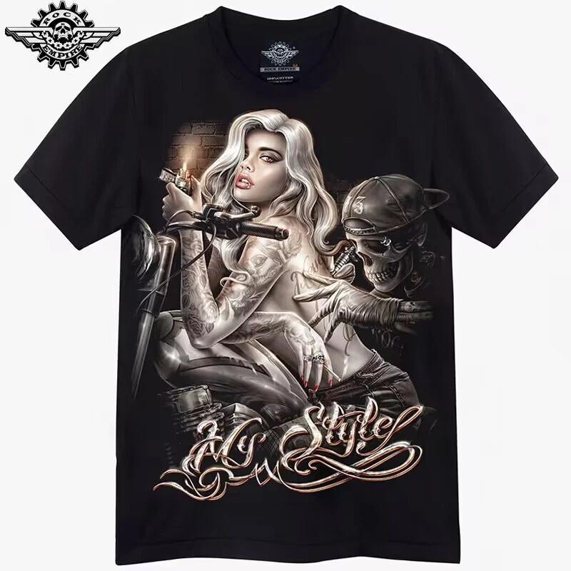

Skull skull motorcycle sexy women short sleeve T-shirt shirt polyester M