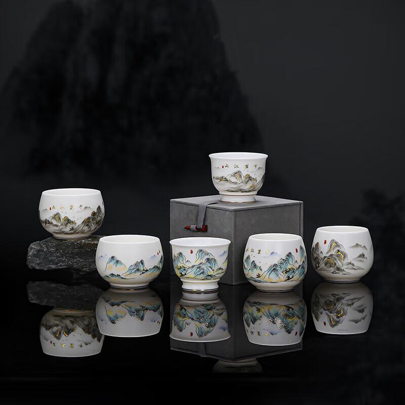 Chaxun 'Thousand Li Rivers & Mountains' & 'Suet Jade Arhat' Teacup Set