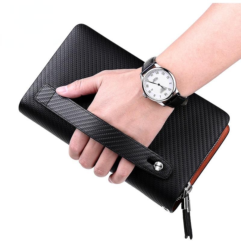 Men's Wallet Business Large Capacity Clutch Bag Genuine Leather Clutch Wallet Double Zipper Handbag Long Men Wallet