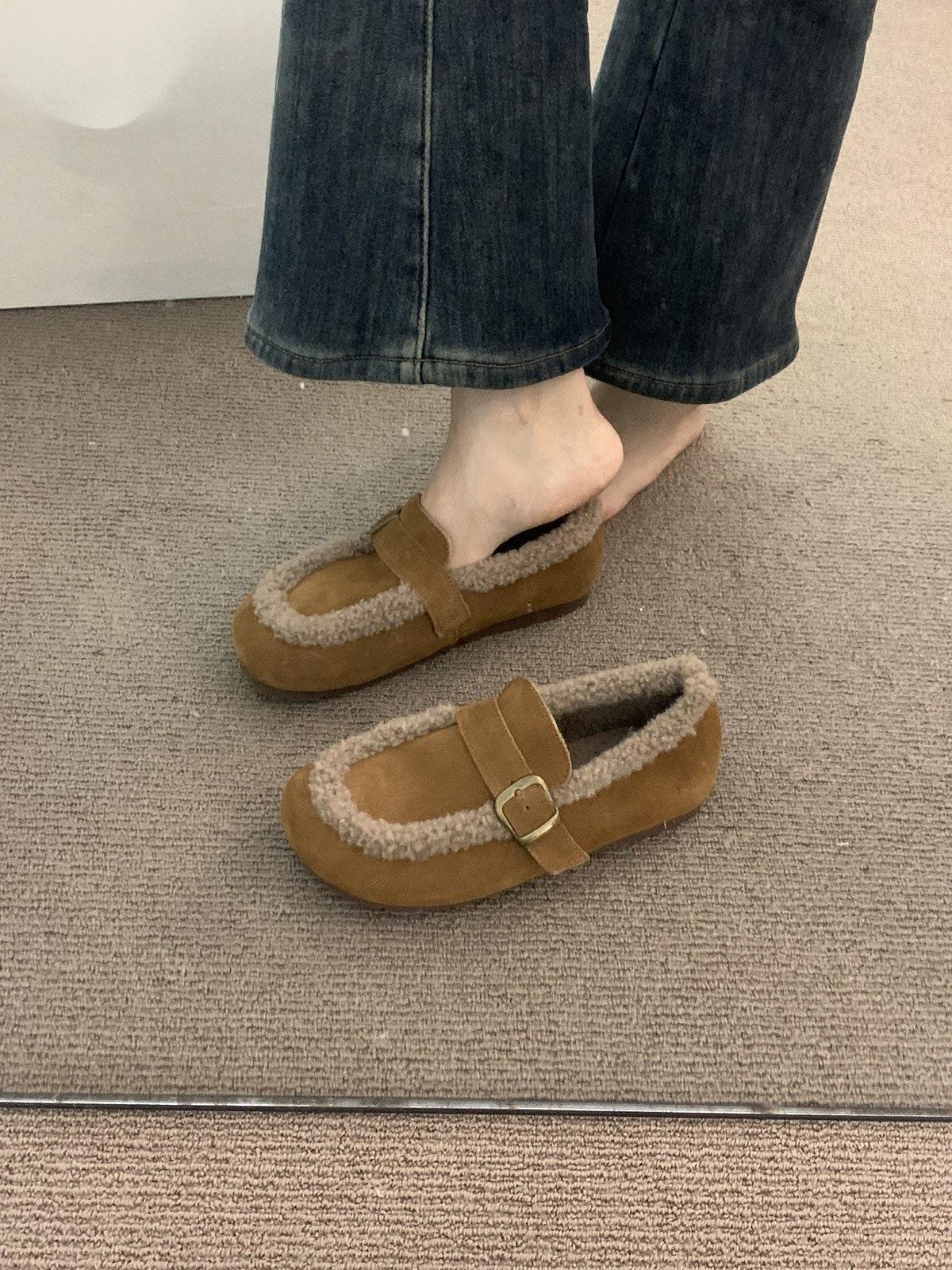 Матовые ретро замшевые мокасины Mori для тепла осенью и зимой, без задника, мягкие хлопковые туфли для бабушек 40 малиновый