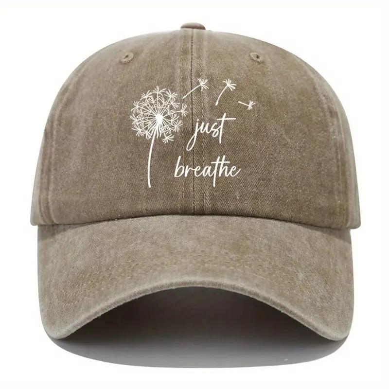 Trendy Dandelion Just Breathe Baseball Cap Washed Sun Hat For Men Women Outdoor Casual Hats Spring And Autumn Outdoor