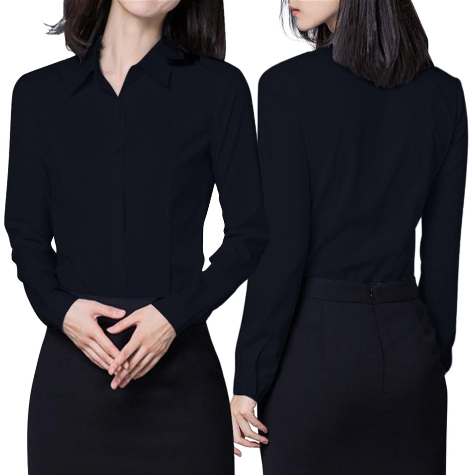 

Womens Button Down Shirts Long Sleeve Work Dress Shirts Ladies V Neck Collared Business Casual Blouses S