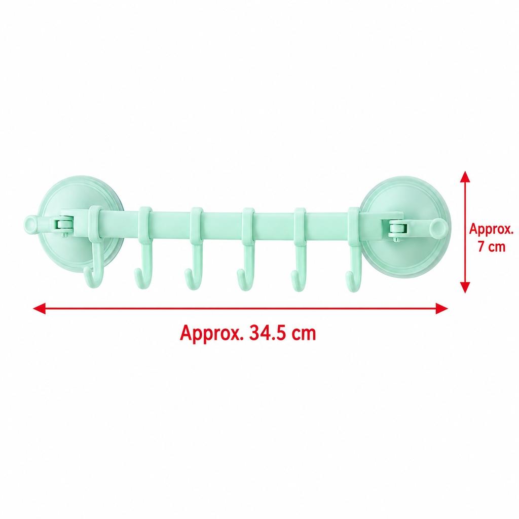 Suction Cup 6 Hook Hanger Adjustable Sliding Plastic Towel Rack Detachable Wall-mounted Storage for Bathroom Kitchen
