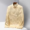Herren Burgunder Satin Tang Anzug Langarm Manin Kragen Drachen Jacquard Chinesischer Stil Oberteil