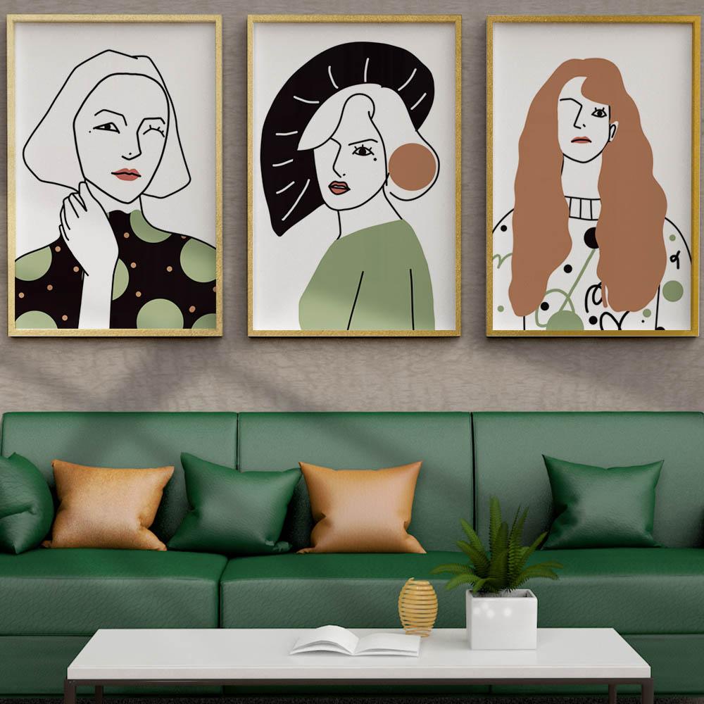 Nordic Figure Oil Painting Fashion Women In Green Abstract Art Canvas Painting Living Room Corridor Office Home Decoration Mural No Frame