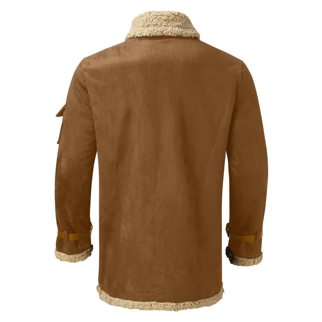 Enfärgad frostad fleece-kompositrock herr Långärmad dragkedja Lapel Tjock kappa