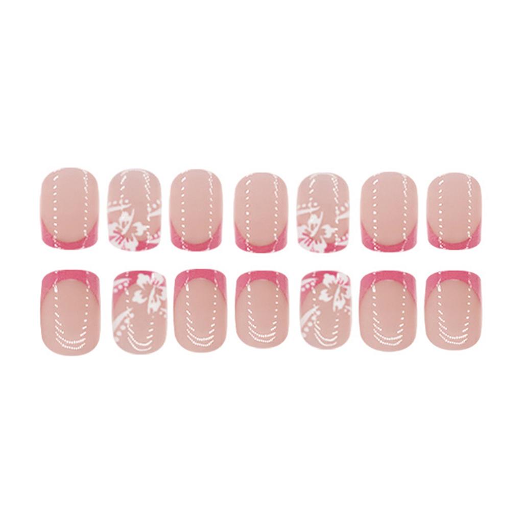 24PCS French Short Square Press On Nails Lightweight & Easy To Stick False Nails for Women Nail Art Decoration