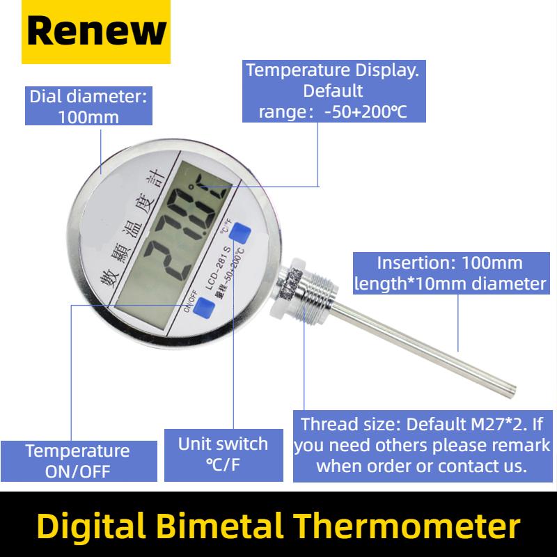 100mm Bimetallic thermometer stainless steel diameter axial pointer boiler pipe roast duck industry thermometer