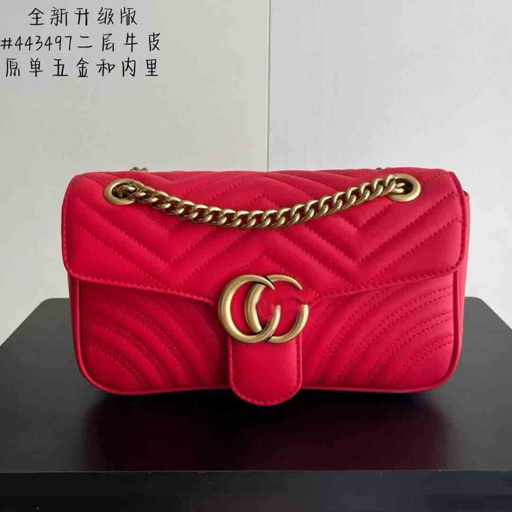 Double G * Marmont Love Shoulder Chain Bag With Wave Pattern Cowhide Grid