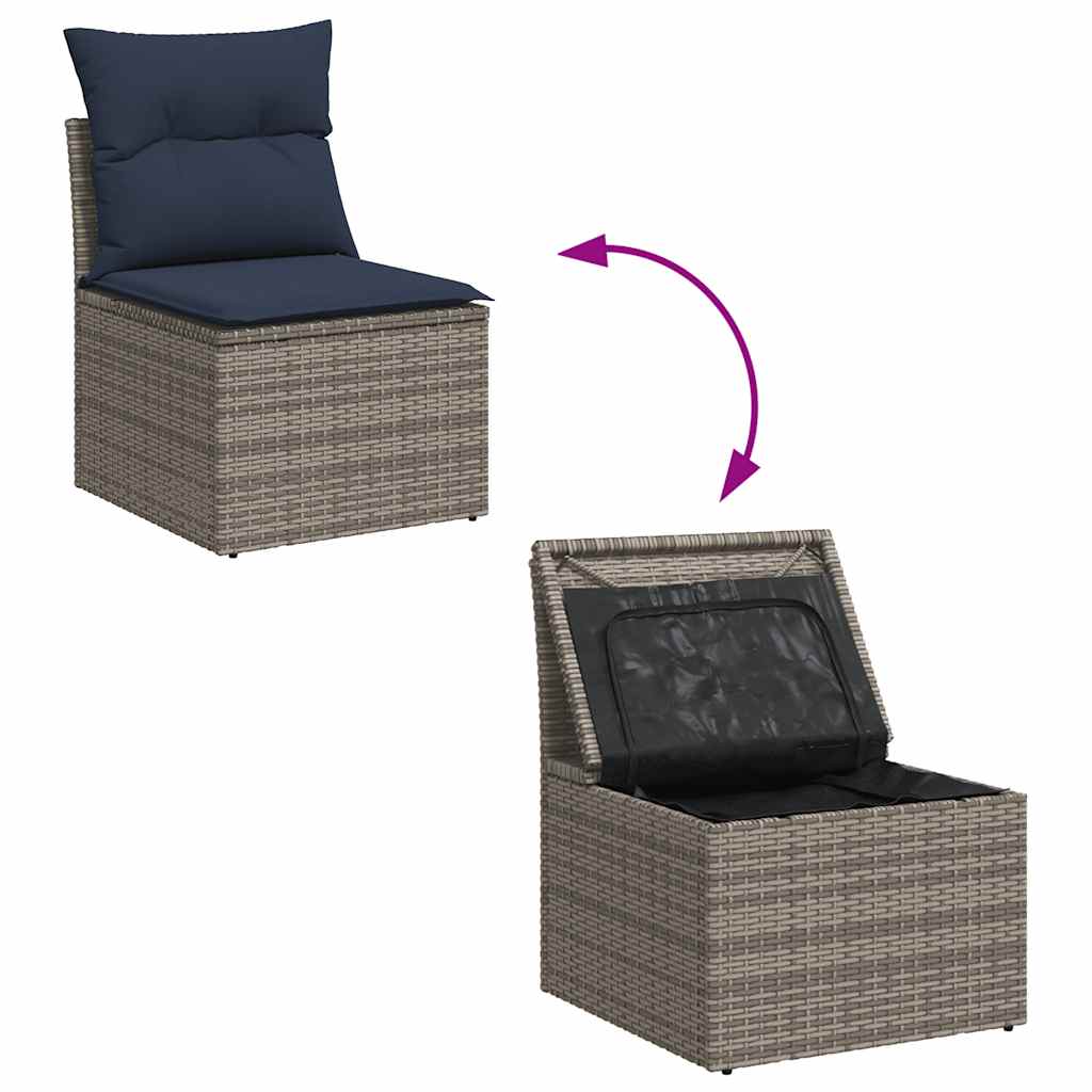 9 Piece Garden Sofa Set with Cushions Grey Poly Rattan & Acacia