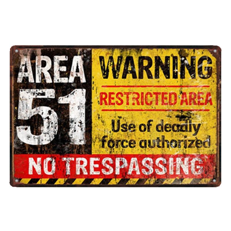 DORA Tin Sign Warning Area Metal Tin Sign UFO Vintage Wall Plaques Art Poster Decoration Painting Home Decor Xcm