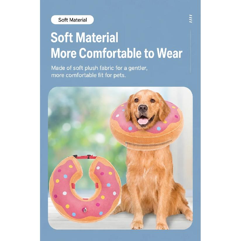 Inflatable Pet Recovery Collar Soft Plush Dog Cone Alternative Adjustable Anti Licking Donut Neck Collar For Pet Dogs And Cats