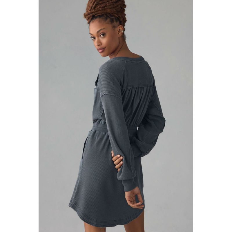 An Dailyp White Collar Series Soft Sticky Wash Waffle Patch Pocket Design Long Sleeves Henry Dress