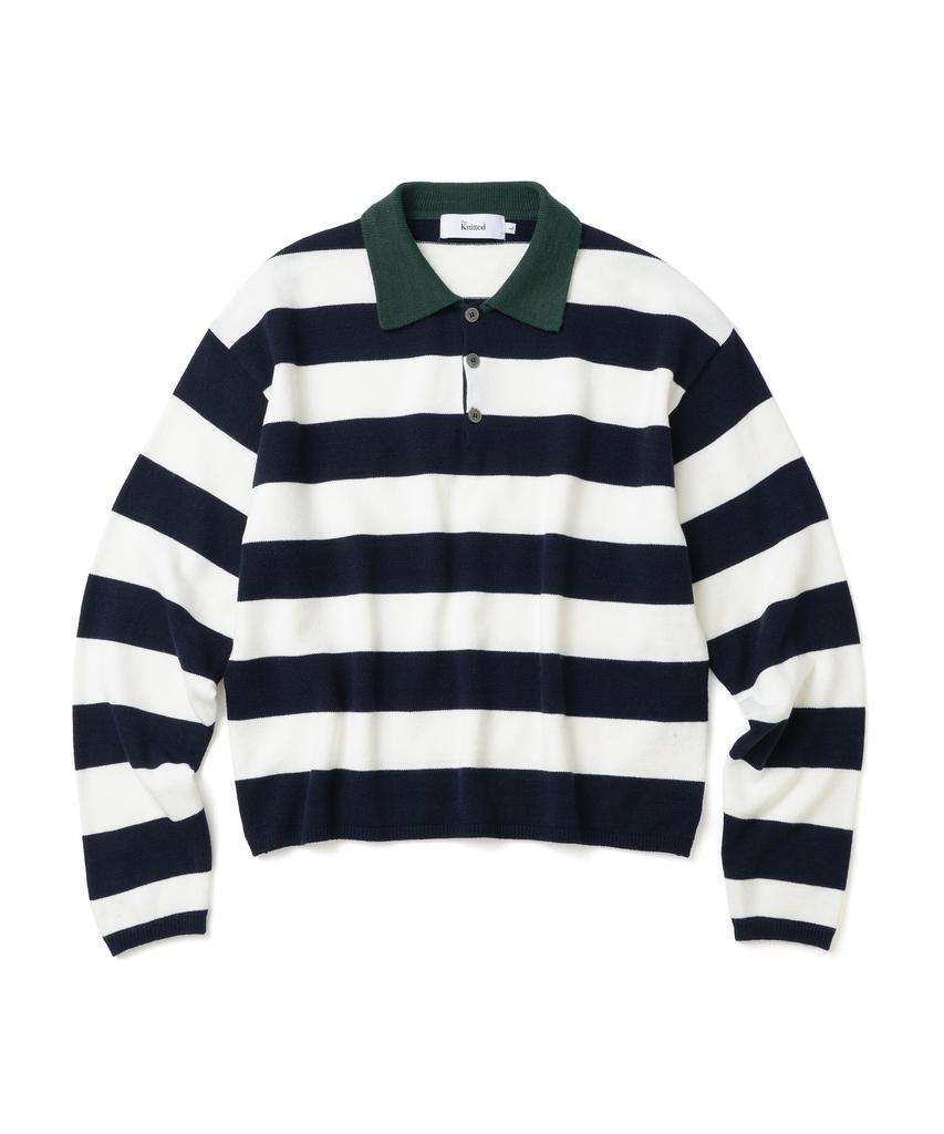 KNITTED (Unisex) Striped Rugby Collar Knit Navy
