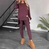 2024 Women's Casual Solid Color Round-Neck Top Set with Slit Long Sleeves for Autumn and Winter