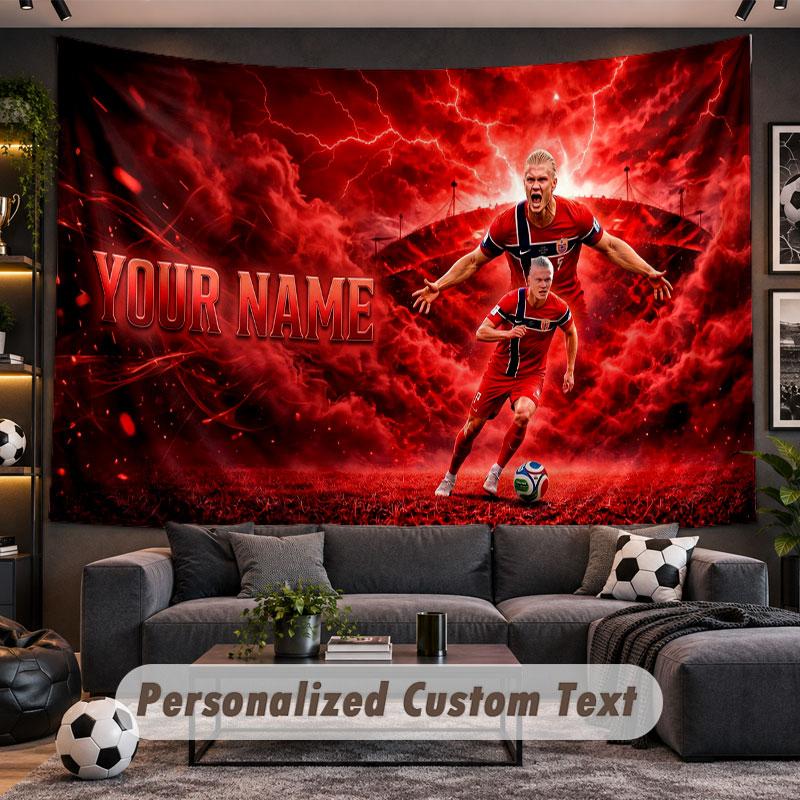 Wall Hanging Tapestry Custom NameErling Haaland Pattern Personalized Printed Fabric Wall Decor