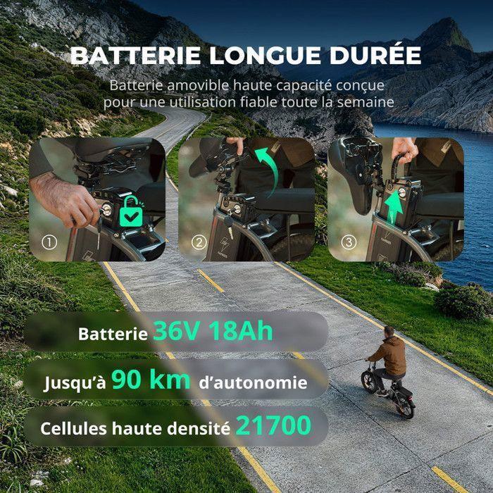 FAFREES F20 - 20" Skládací elektrokolo - 250W Motor - Odnímatelná 36V/18Ah 648Wh Baterie - Dojezd 90 km - 7 rychlostí Shimano, Černá