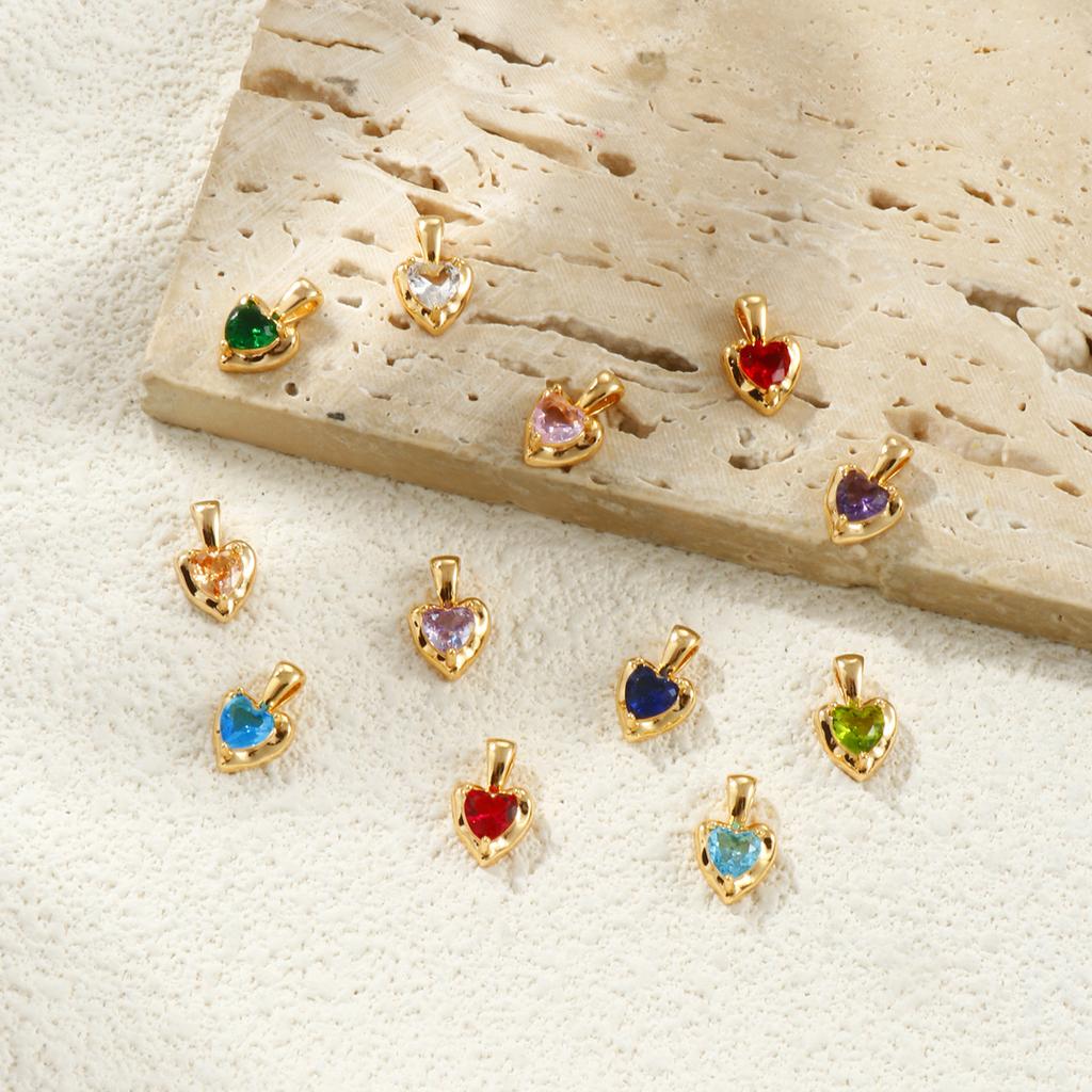2 PCs Heart Brass & Rhinestone Birthstone Charms 18K Gold Plated Pendants For DIY Necklace Earrings Jewelry Making 12.5mm x 8mm