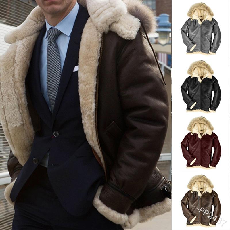Moda męska wyściełana skórzana kurtka Vintage Man Streetwear zagęścić płaszcz futrzany kapelusz płaszcz kurtki motocyklowe płaszcz zimowy