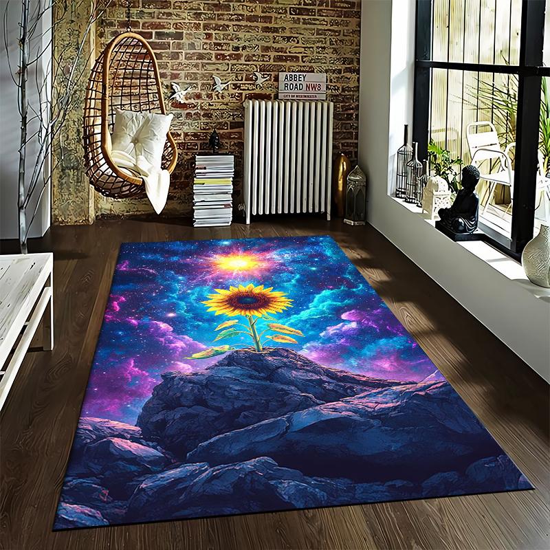 Colorful Starry Sky and Sunflower Galaxy Design Carpet for Home Decor Suitable for Use As an Anti-slip for Living Room Bedroom Sofas