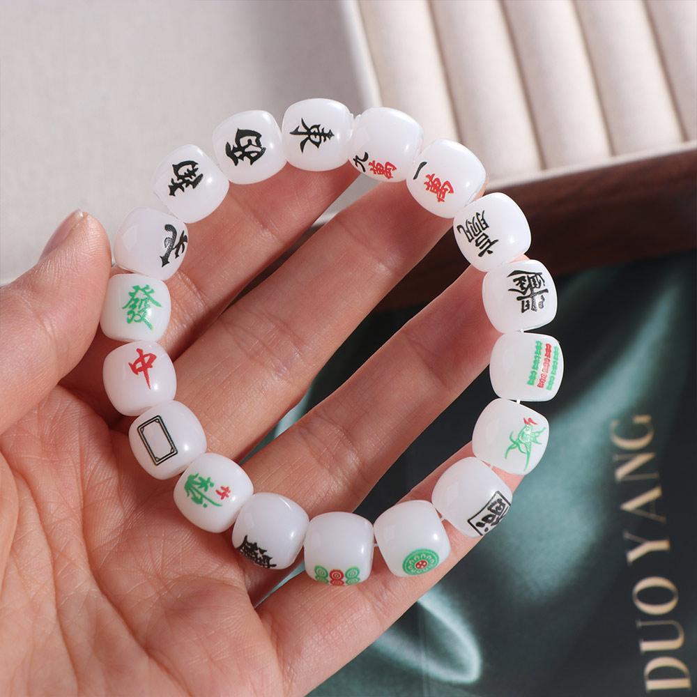 Handmade Acrylic Bead Hand Ring Elastic Chinese Mahjong Bracelet Cute   Girls