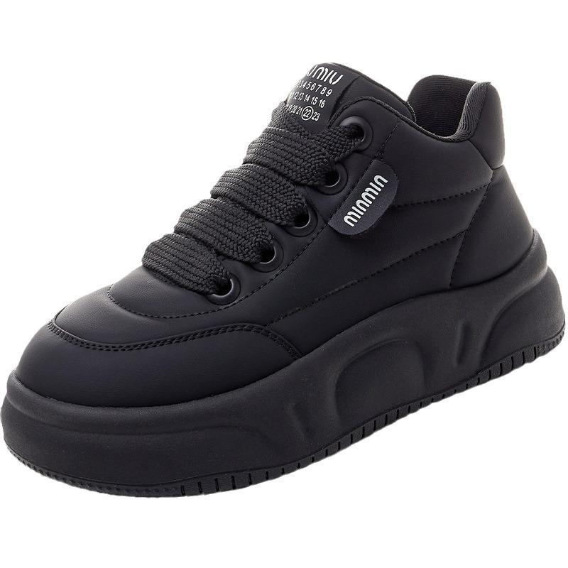 Platform Bread Shoes Women's Versatile and Lightweight Leather Soft-soled Small White Board Shoes New Sports and Leisure Shoes