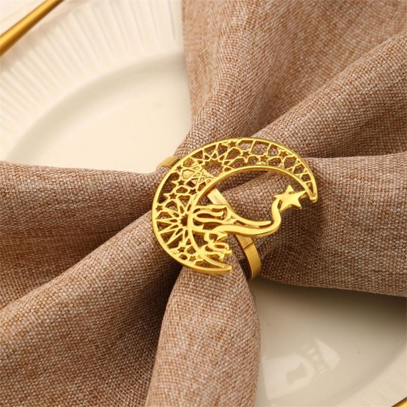 Pack of 2 Napkin Rings Christmas Moon and Star Napkins Holder Metallic Napkin Buckle Sophisticated Plating Accessories