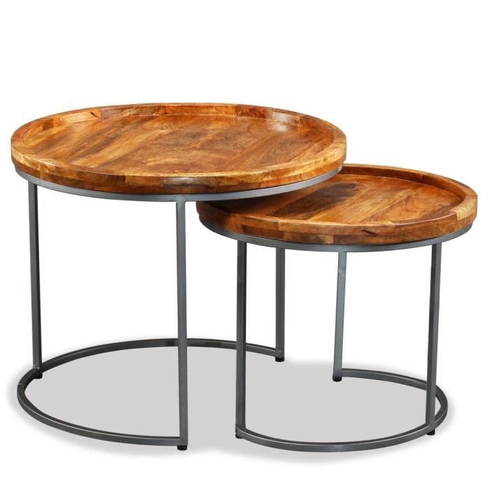 VidaXL Ensemble de tables d'appoint 2 pcs Bois de manguier massif
