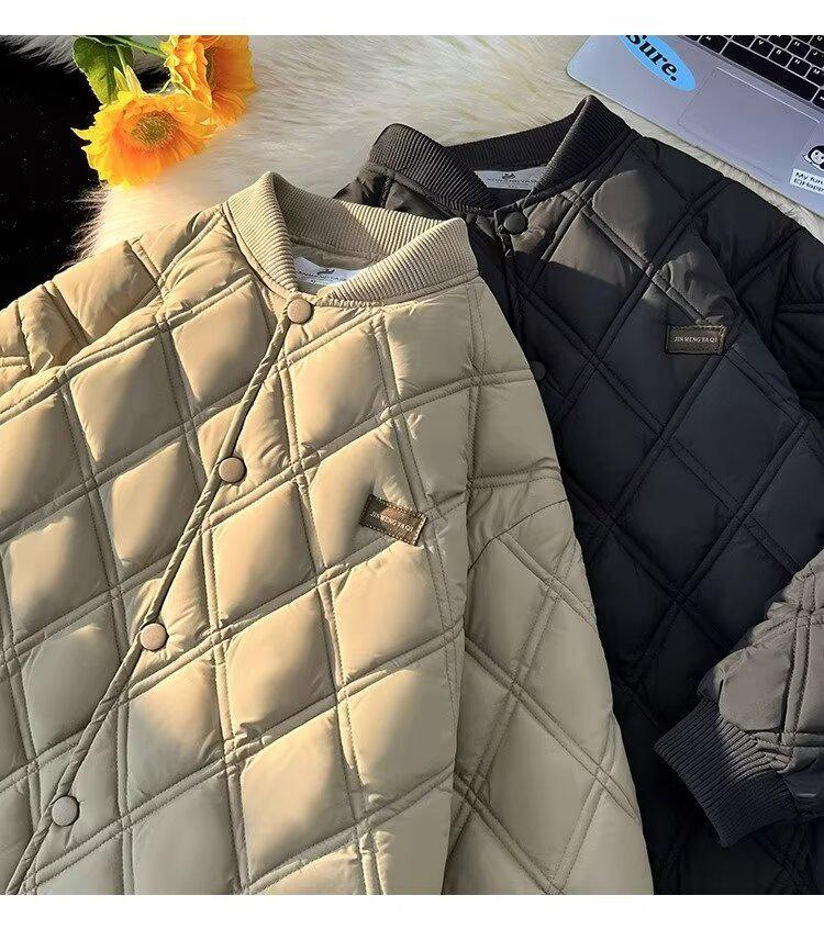 Men's Diamond Quilted Cotton Bomber Jacket - Versatile Hong Kong & College Style Winter Outerwear
