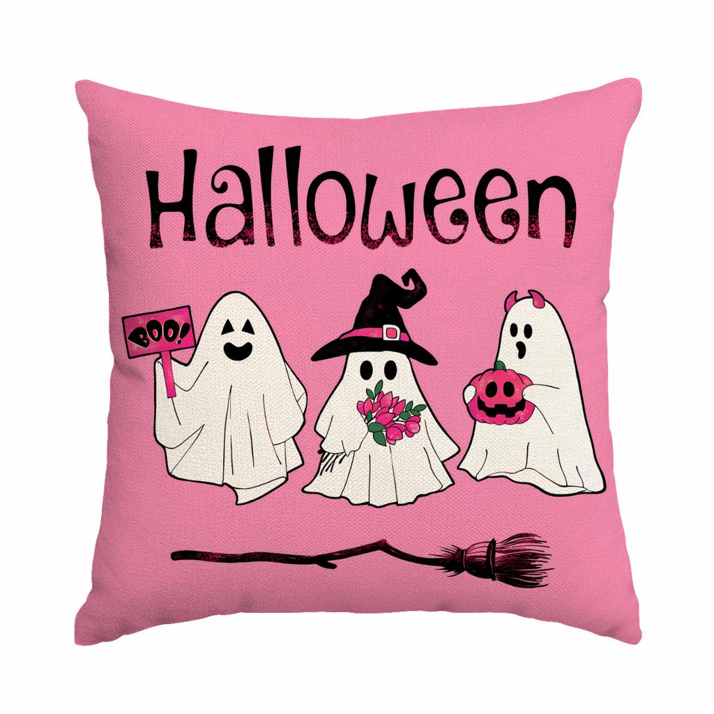 1pc Pink Cushion Cover with Lovely Ghost Words Pattern Kids Boy Girl Festival Gifts Holloween Party Living Room Couch Decoration