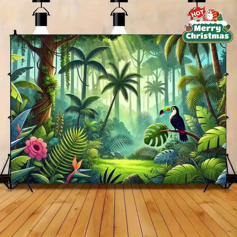 2D Colorful Rainforest Backdrop Toucan, Palm Trees & Sunlight Background Cloth 47.2x31.5inch/120*80cm